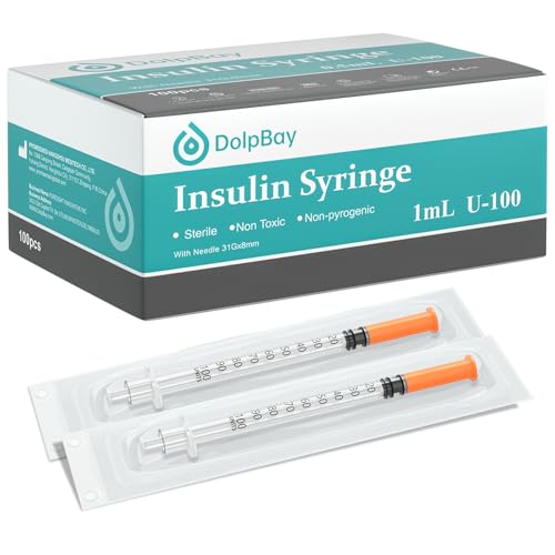 DolpBay Insulin Syringe with Needle, 1cc 31G 5/16\" (8mm) - Pack of 100 Pcs