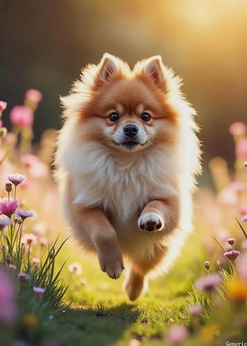 1000 Pieces Pomeranian in Flowers Jigsaw Puzzle