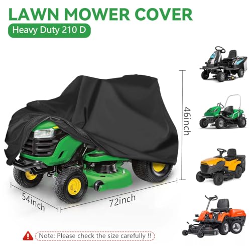 OBTANIM Outdoors Waterproof Lawn Mower Cover Heavy Duty Polyester Oxford UV Dust Protection Lawn Tractor Cover Fits Up to 54" with Drawstring and Storage Bag