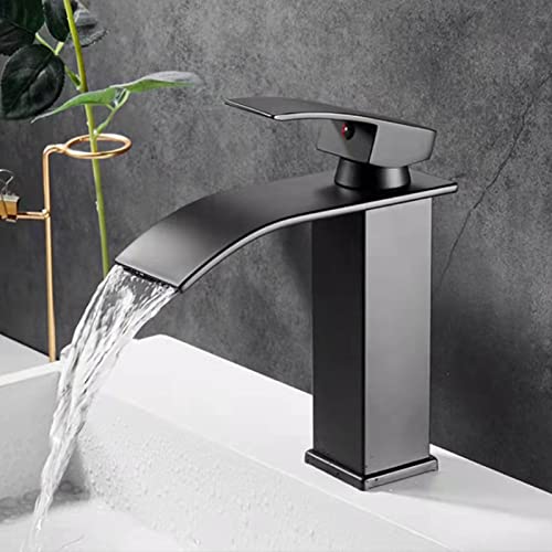 Robinet cascade noir pour lavabo salle de bain mitigeur eau chaude froide - 6