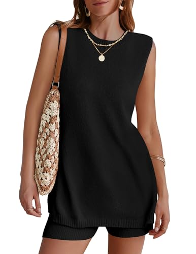 Image of NENONA Women's Summer Sleeveless Sweater Lounge Sets Casual Loose Fit Tunic Tops and Shorts 2 Piece Vacation Outfits