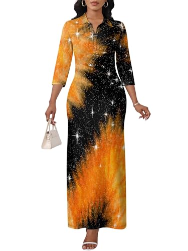 Image of PinkPatty Women's Casual 3 /4 Sleeve Polo V Neck Bodycon Maxi Dress
