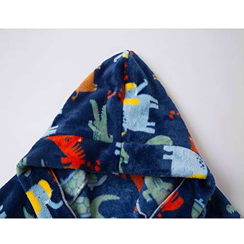 Danlaru Boys Girls Bathrobes,Toddler Kids Hooded Robes Children's Flannel Bathrobes (Navy Animal, 6 Years) #TOP2