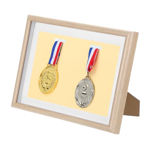 Espositore per Medaglie 2 Cornici Esposizione Cornice Sportive per Foto Maratona Nuoto Triathlon Pioppo Bianco A4