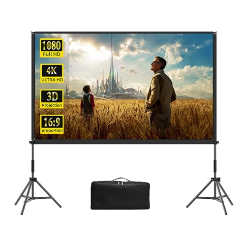 Pantalla para proyector con soporte 120 pulgadas, 16:9, 4K HD portátil, plegable y sin arrugas con funda para transporte para cine en casa y exterior