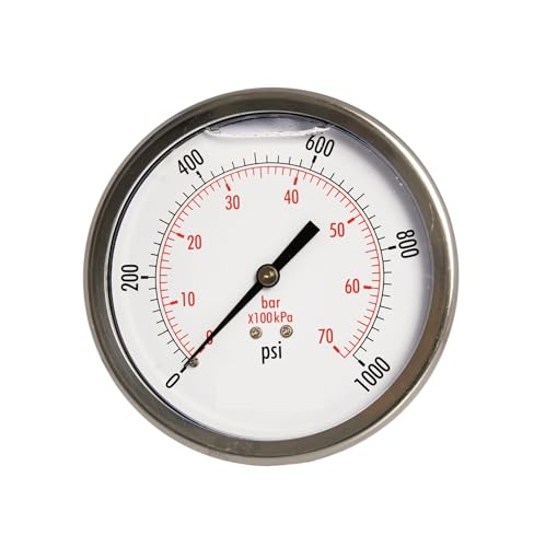 Manomètre de pression d'huile 0-1000 PSI et boîtier inox avec raccordement 3/8" NPT arrière