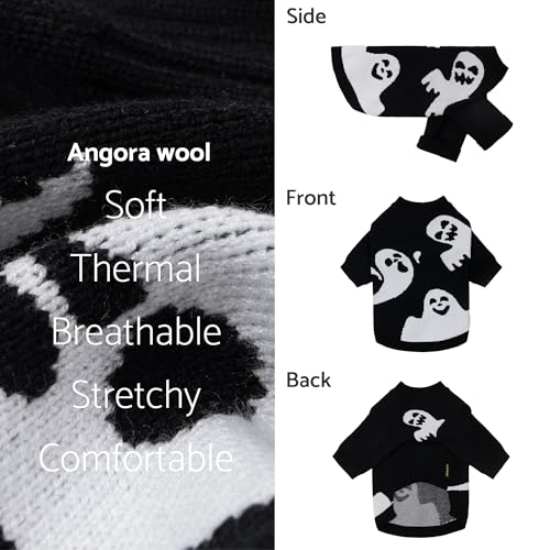 Image of Fitwarm Halloween Ghost Dog Sweater, Funny Costumes for Dogs, Pet Apparel, Black, White, XS