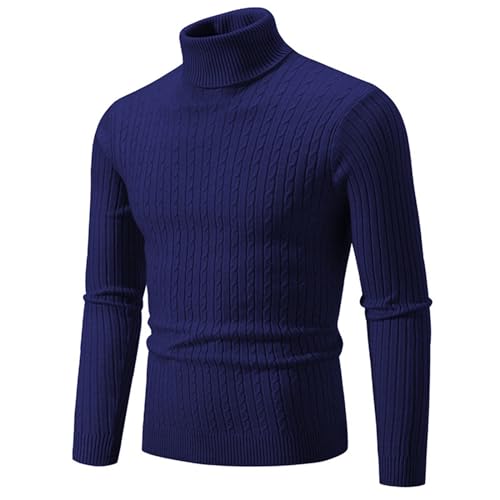 Mens Casual Knitted Turtleneck Pullover Slim Fit Sweaters Long Sleeves Fashion Twist Baselayer Jumper Warm Tops