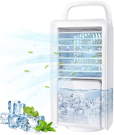Portable Air Conditioners, USB Personal Evaporative Air Cooler with 12H Timer, 3 Wind Speeds 7 Colors Light, Touch Screen Desktop Cooling Fan with Large Water Tank for Home Room Office, White