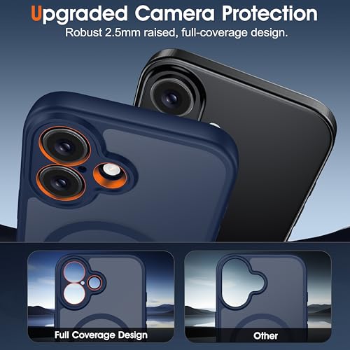 Image of Oterkin Magnetic for iPhone 17 Case Matte,Upgraded Full Camera Protection Compatible with MagSafe Frosted Translucent Shockproof Anti-Scratch Slim Fit Case Military Grade Protection (Dark Blue)