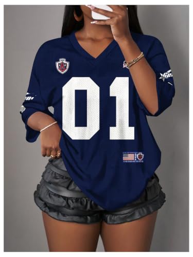 Image of RoseSeek Women's Jersey Shirts Number Graphic V Neck Football T Shirts Tops
