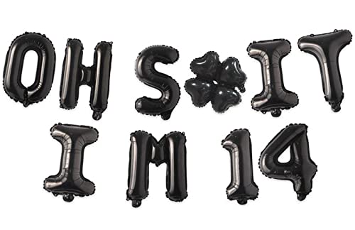 Image of Oh I'm 14! Latex Balloons 16 Inch Black Hallo Fourteen Cheers to 14 Years Old Theme Decor for Man Woman Happy 14th Birthday Party Photo Studio Prop Flag Decorations Favors Supplies