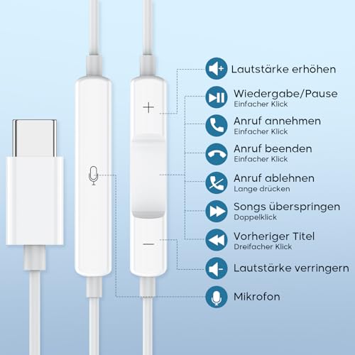 USB C Kopfhörer mit Kabe, USB C Kopfhörer, In-Ear Earphones USBC mit Mikrofon Kompatible mit iPad Pro, Samsung Galaxy S25 S24 S23 A55 A53,iPhone 16 15 iPad Pro Air 5 Mini 6 Google Pixel 9 USB C Kopfhörer mit Kabe, USB C Kopfhörer, In-Ear Earphones USBC mit Mikrofon Kompatible mit iPad Pro, Samsung Galaxy S25 S24 S23 A55 A53,iPhone 16 15 iPad Pro Air 5 Mini 6 Google Pixel 9