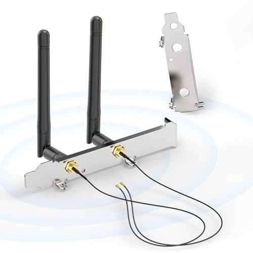 Bingfu Antenne WiFi 2,4 GHz 5,8 GHz 3dBi MIMO RP-SMA Mâle + Câble 25cm de Presa Micro Coassiale 0.25m + Support de Slot PCIe pour Carte Réseau Sans Fil...