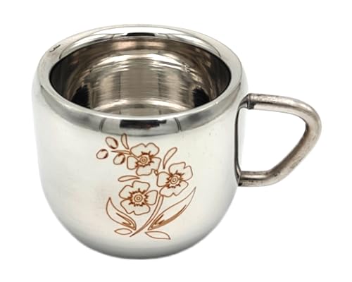 Image of BLeaf Stainless Steel-Tea /Coffee /Milk Cups (Set of 6) 100ml Each (Laser Design)