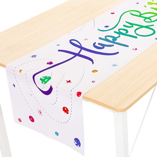 DOPENSPI Chemin de table multicolore - 183 x 33 cm - Gradient - Décoration d'anniversaire - Bonne décoration d'anniversaire - Nappe Happy Birthday -...