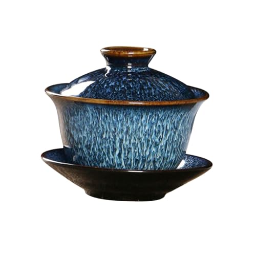 DINHEAROM 窯変ラシ陶磁器三才蓋碗 茶器 蓋付き耐熱中国式ティーカップ 旅行用伝統功夫茶具 ホテル レストラン向け茶会必需品