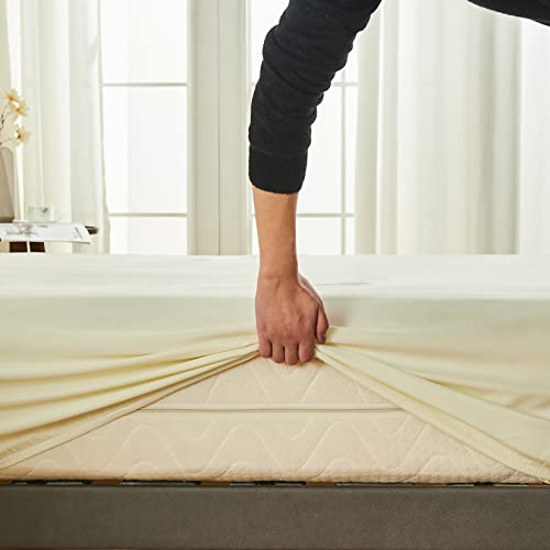 Vasroy Hotel Bedding Sheet & Pillowcase Set Direct 100% Bamboo Sheets King Size Cooling 4-Piece Bedding Sheet Sets 16" Deep Pocket Beige #TOP3