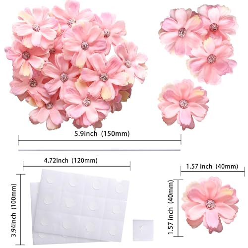 Ephlyn 24Pcs Flower Cupcake Toppers Flower Cake Topper Decorations Spring Cupcake Picks Flower Theme Spring Birthday Wedding Bridal Baby Shower Birthday Party Decoration Supplies Dark Pink - Thumbnail 3