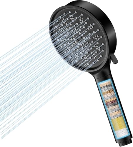 Cobbe Pommeau de douche avec Filtre, Économe en Eau, Eau Dure avec Filtration en 20 Couches, 6 Types De Jet Haute Pression avec Filtre Anti-Calcaire (Noire)