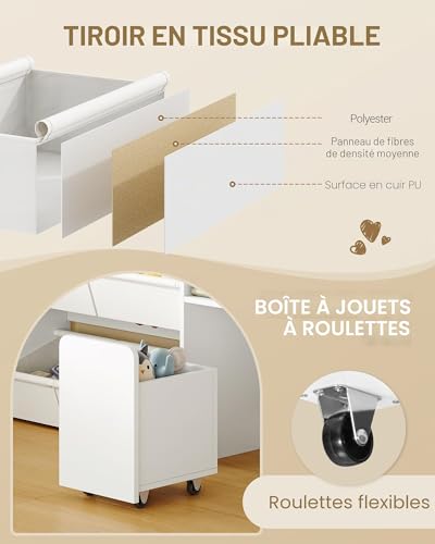 Bibliothèque Enfants Blanc 9 Étagères + Tiroirs, Hzuaneri