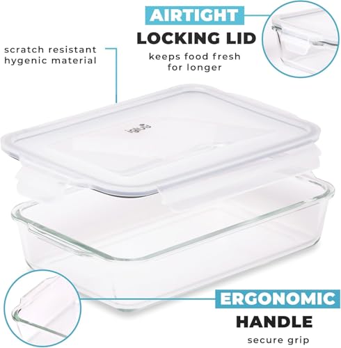 Igluu Meal Prep – Szklane formy do lasagne z pokrywkami (3 szt.) – Hermetyczne, Bez BPA – Do piekarnika, mikrofalówki i zamrażarki – 2,2 l – Szkło borokrzemowe