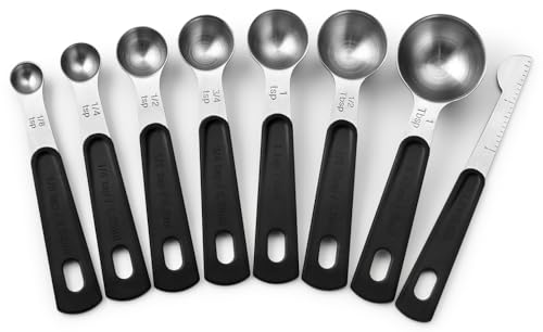 Spring Chef Stainless Steel Magnetic Measuring Spoons Set of 8 with Leveler, Round Metal Teaspoon & Tablespoon Measuring Spoons - Kitchen Gadgets For Baking and Cooking