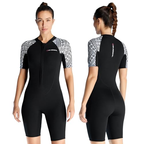 Kurzarm Neoprenanzug Shorty für Damen 3 mm Front-Reißverschluss Shorty Tauchanzug für Surfen Tauchen Schnorcheln SUP Größe L