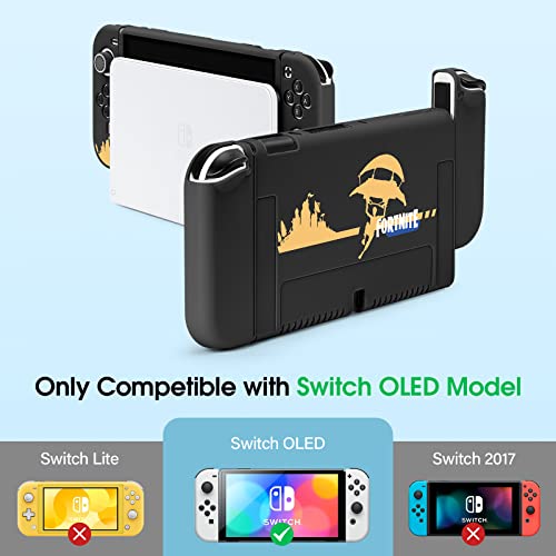 JEMDO Protective Case Compatible with Switch OLED 2021, Dockable TPU Cover Accessories for Switch OLED Console and Grip Joy-Con, The Switch Protector with 4 Thumb Grip Caps,Fortnite - Thumbnail 2