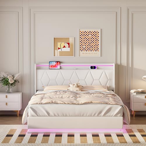 YNYHTER Cama con Maletero 160x200, Cama Hidráulica con Cabecero Función de Carga USB Came de Matrimonio con led y Cargador Came Matrimonio Tapizada con Somier de Láminas, sin Colchón