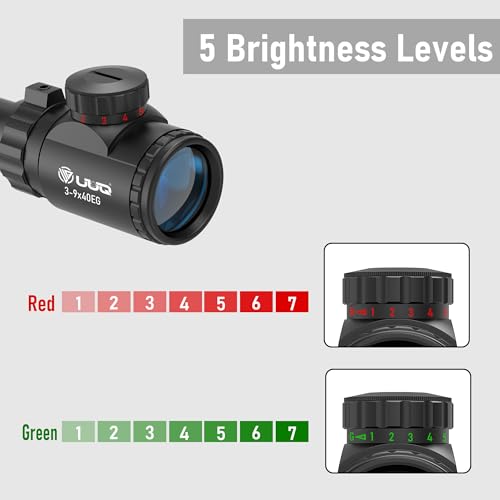 UUQ 3-9×40 Rifle Scope with Red/Green Illumination and Rangefinder Reticle-Includes Batteries,Fits 11mm Free Mounts,Waterproof and Fog-Proof