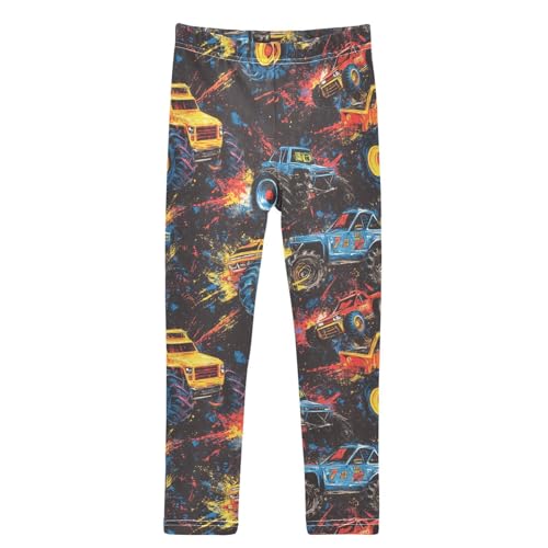 Boccsty Checkered Colorful Monster Trucks Racing Cars Girls Leggings Kids Yoga Pants Dance Active Tights 4T