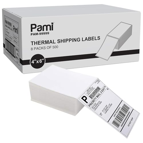 Pami 4x6 Direct Thermal Shipping Labels, 4,000 Fanfold Labels (8