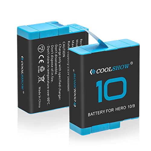 COOLSHOW Hero 10 Akku Ersatz 2 Packungen kompatibel mit GoPro Hero 10 Black,GoPro Hero 9 Black (voll kompatibel mit GoPro Hero 10 9 Akku und Ladegerät) Cover