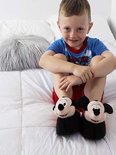 Disney Mickey Mouse Toddler Boys Plush 3D Mickey Head Sock Top Slippers (7-8 M Us Toddler, Black/Red) #TOP4