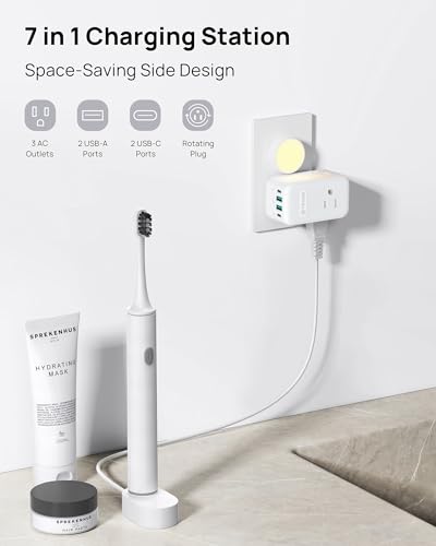 TROND 360° Rotating Multi Plug Outlet Extender, 2 PD 20W USB C Fast Charging Station, Small Power Splitter with 3 Way Sided Wall Socket Adapter for Home Office Dorm Room Cruise Travel Essentials
