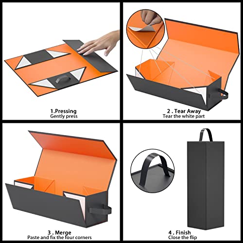Ryddoy 5 Pack Wine Gift Box, 12.8X3.7X3.7 Inches Orange Wine Bottle Boxes With Handle For Liquor And Champagne Magnetic Closure Collapsible Gift Box For Party, Wedding, Gift Wrap, Storage #TOP3
