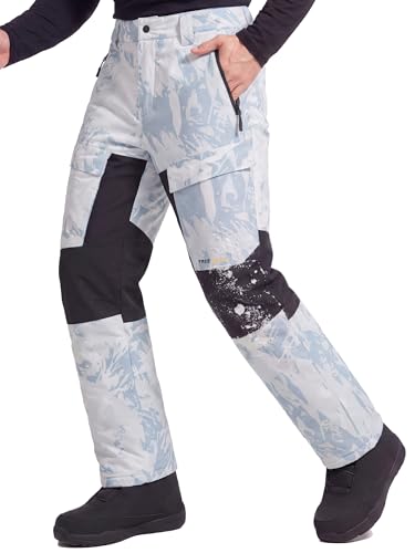 Mens Snow Pants Waterproof Insulated Winter Pants (Snowy Print L/30L)