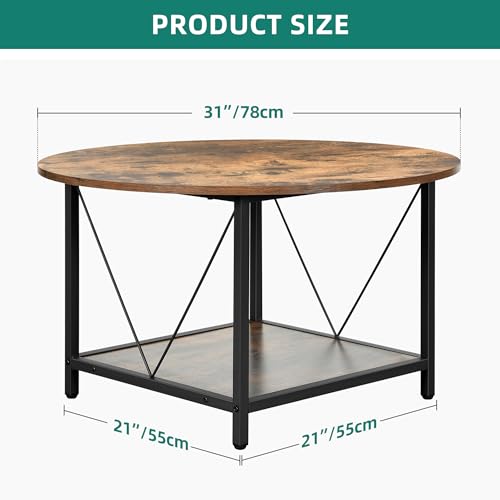 YITAHOME Round Coffee Table for Living Room, 80x80x46cm Vintage Central Table with Storage Shelf, Industrial Modern Coffee Table with Sturdy Metal Legs Simple Centre Table for Home Office - Image 2