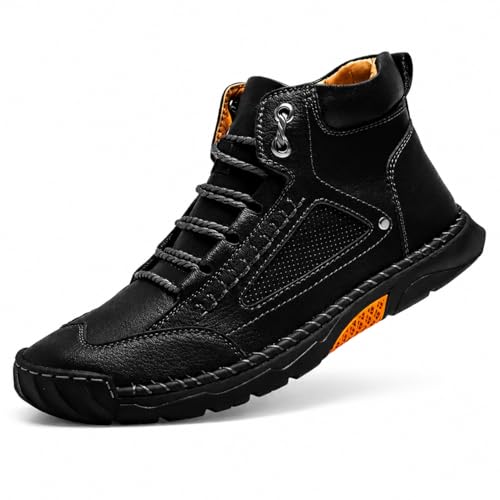 Image of Men's Wide Comfort Handmade Leather Boots Men's Waterproof Hiking Boots | Casual Walking Shoes, Lightweight Breathable Work Shoes with Arch Support, Non-Slip & Durable