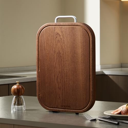 Leking Premium Solid Ebony Wood Cutting Board for Kitchen - 14.5"x9.5"x1" Double Sided Butcher Block, Thick Chopping Board with Juice Groove & Non-Slip Feet, Food Grade Serving Board for Meat Veggie by Leking - Used condition - Image 7