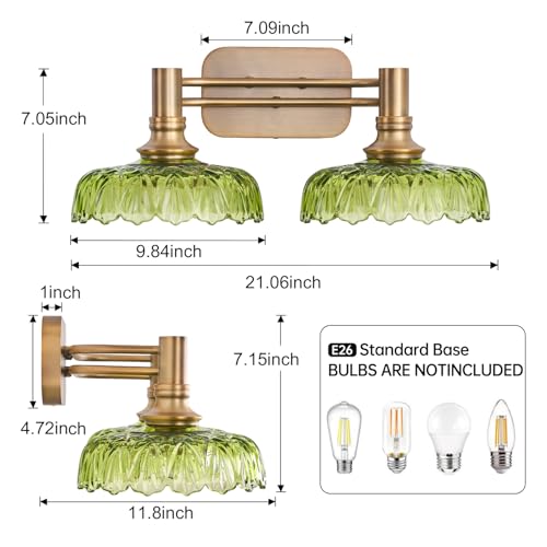 ZILANL Vintage Green Vanity Lights 2-Light Bathroom Lighting Wall Sconces Over Mirror Picture Wall Light for Bedroom Hallway by ZILANL - Used condition - Image 5