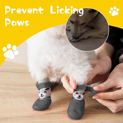 Hundesocken mit Klettverschluss, Rutschfester Pfotenschutz für kleine Hunde, weiche atmungsaktive Socken für Glatte Böden im Haus, Kratzschutz für Boden & Möbel, Schwarz, Größe M (4er Set)