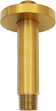 Shower Arm and O-Ring Flange, 3 inch, Solid Brass, Round, Both Soldered 1/2 NPT Tapered Threads, Straight Shower Arm Extension, Ceiling Shower Head Arm for Rainfall Shower Brushed Gold