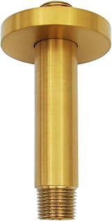 Aquaiaw Shower Arm and O-Ring Flange, 3 inch, Solid Brass, Round, Both Soldered 1/2 NPT Tapered Threads, Straight Shower Arm Extension, Ceiling Shower Head Arm for Rainfall Shower (Brushed Gold)
