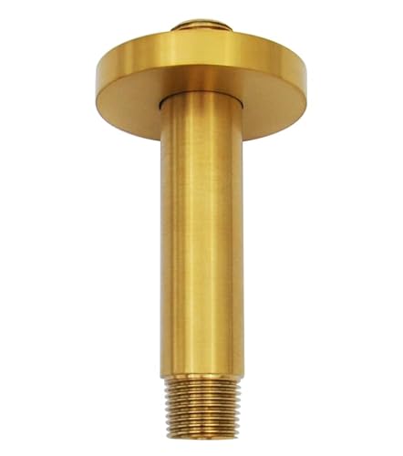 Aquaiaw Shower Arm And O-Ring Flange, 3 Inch, Solid Brass, Round, Both Soldered 1/2 Npt Tapered Threads, Straight Shower Arm Extension, Ceiling Shower Head Arm For Rainfall Shower (Brushed Gold) #TOP5