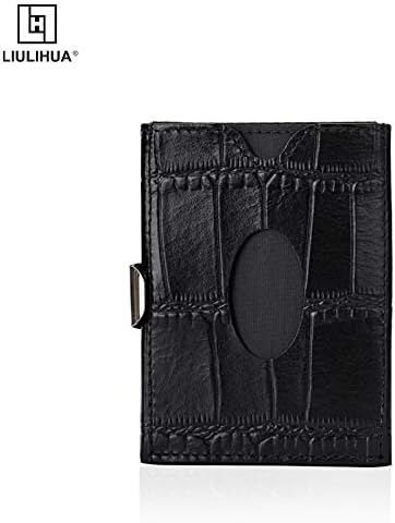 LLH Leather Trifold Wallet - RFID Blocking with Stainless Steel Locking Clip Wallet, Minimalist Front Pocket RFID Blocking Credit Card Holder (Yellow) (Black-C) - Image 2