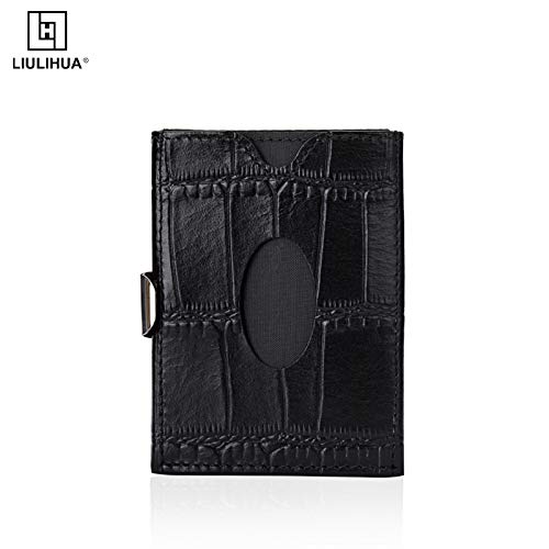 Image of LLH Leather Trifold Wallet - RFID Blocking with Stainless Steel Locking Clip Wallet, Minimalist Front Pocket RFID Blocking Credit Card Holder (Yellow) (Black-C)
