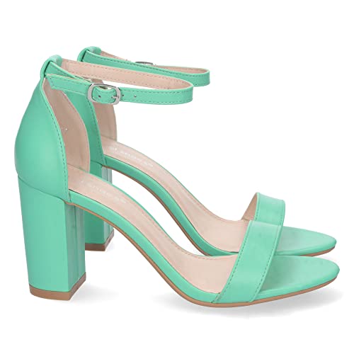 shoes&blues.es 74220 Sandalia de Tacon Alto para Mujer, Comoda, con Pala Fina Simple, Estilo Ankle Strap, y Cierre de Hebilla Menta Talla 38