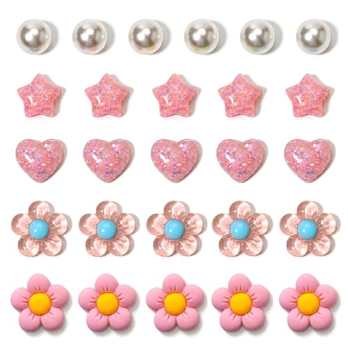 Felvjiaa 26 Pcs Pink Flower Shoe Charms, Heart Star Pearl Clog Charms, DIY Shoe Decoration Accessories for Girls Women,Birthday Party Favor Supplies by Felvjiaa - Used condition - US$6.80